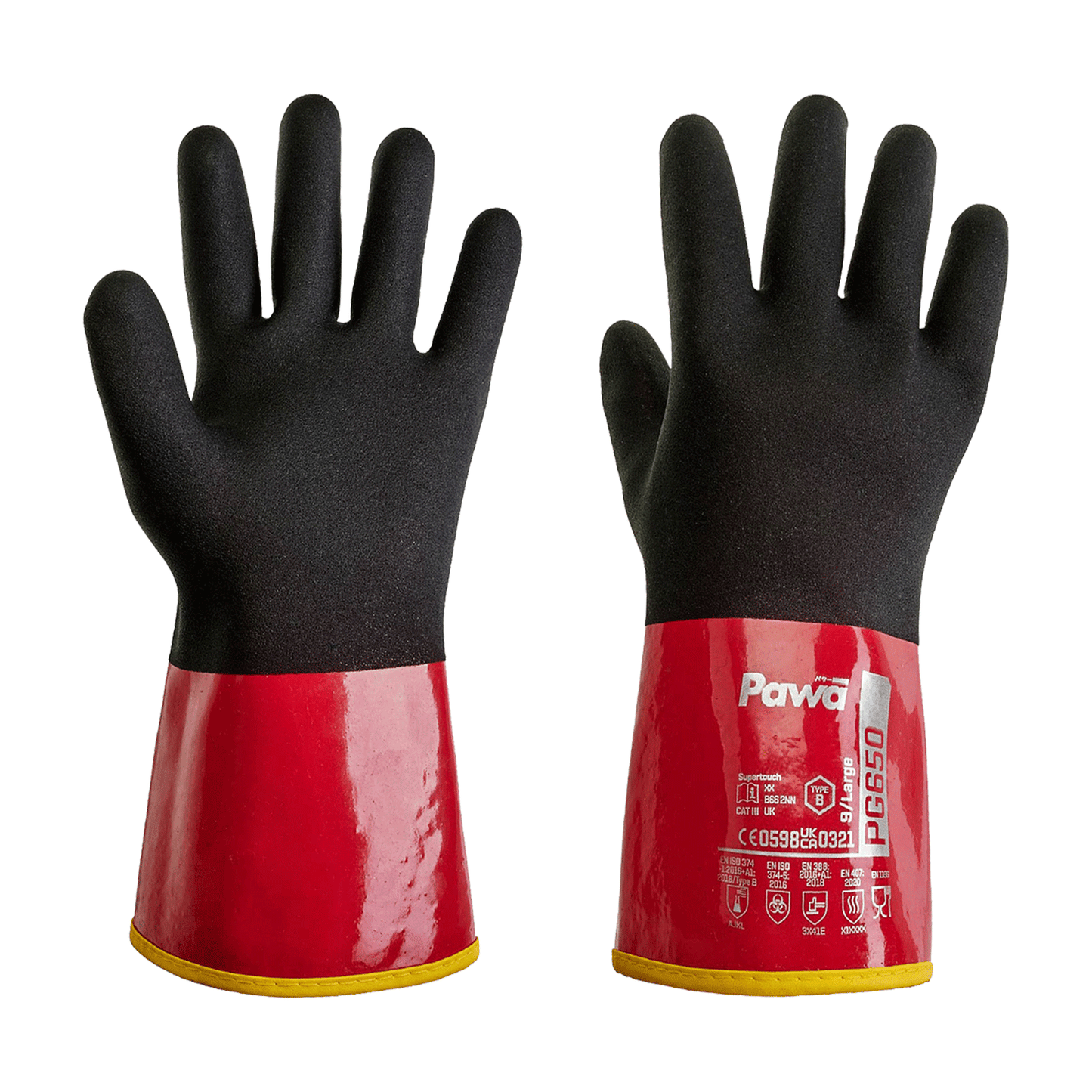 Pawa PG650 Type B Chemical Cut Resistant Gauntlet Gloves-High Grip Aramid Liner