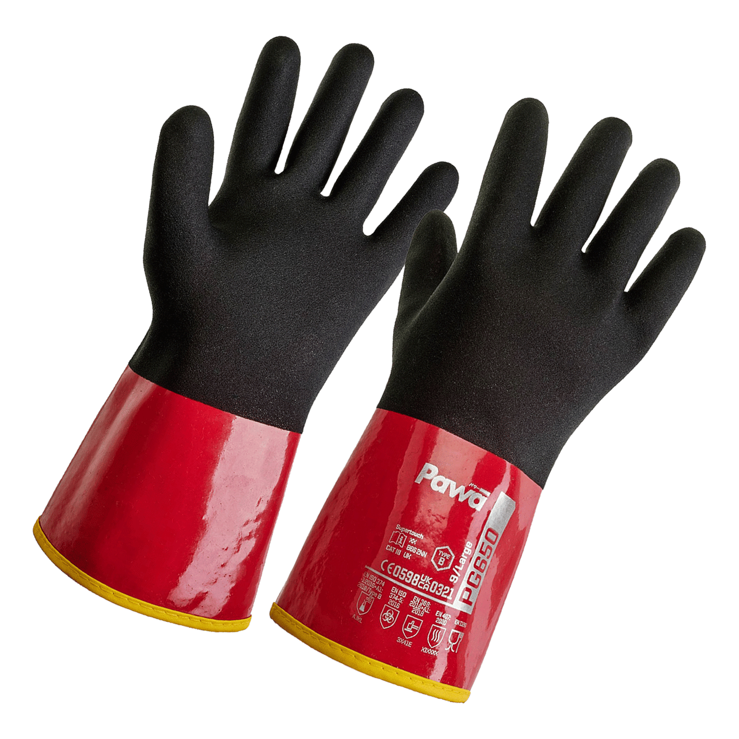 Pawa PG650 Type B Chemical Cut Resistant Gauntlet Gloves-High Grip Aramid Liner