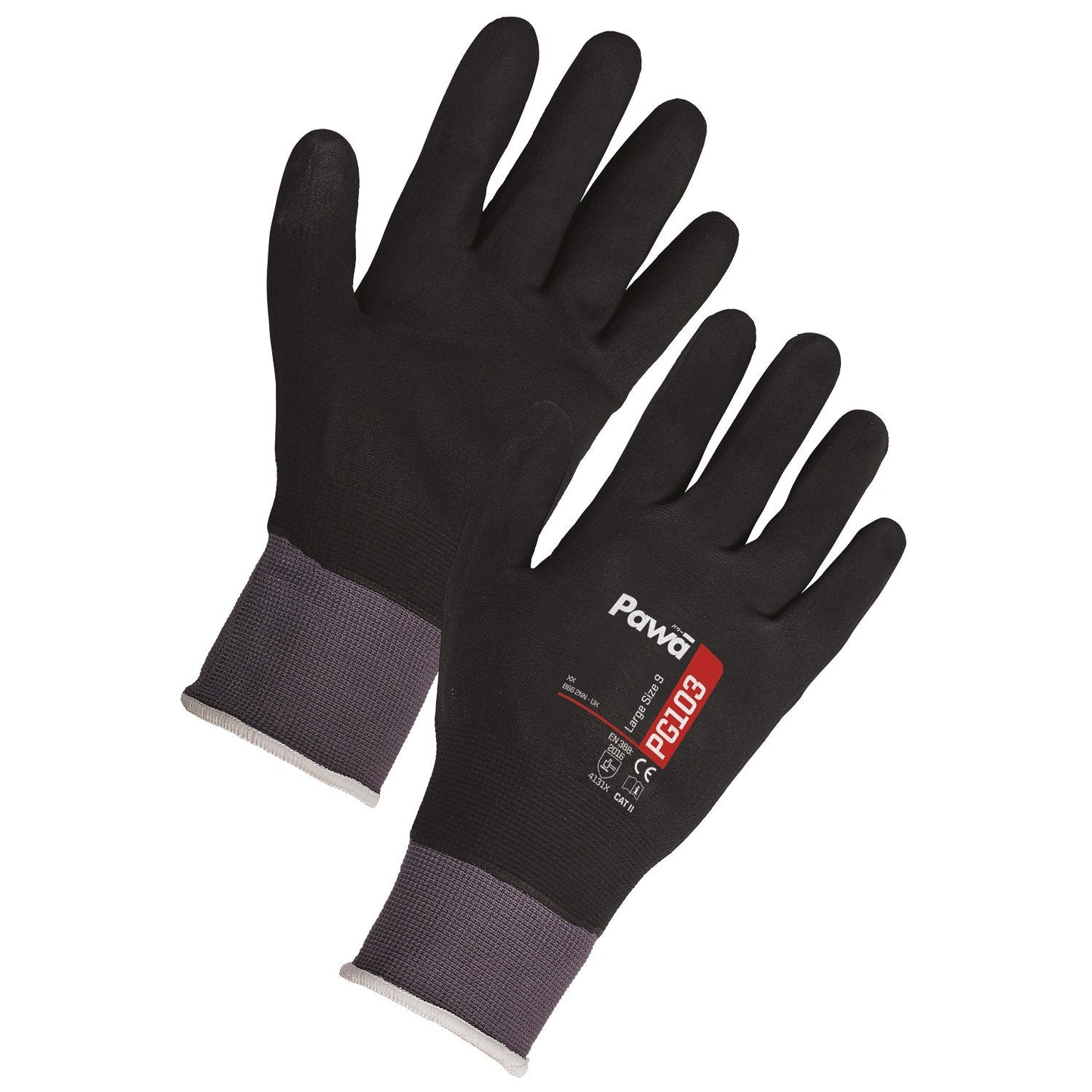 Pawa PG103 Breathable Nitrile Coated Gloves for Oily Environments - Grey/Black