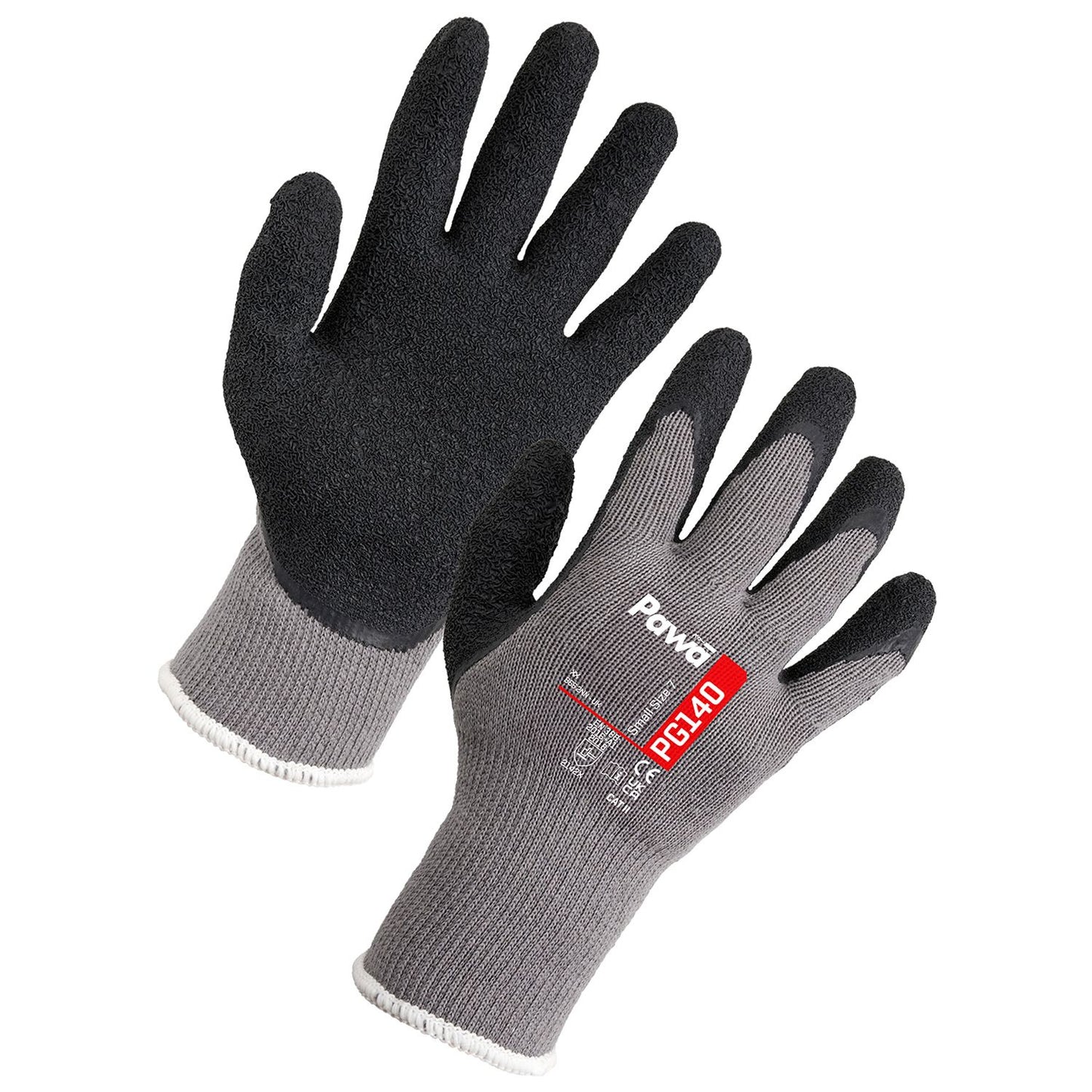 Pawa PG140 Multi-Purpose Gloves with Latex Crinkle Coating - Grey/Black