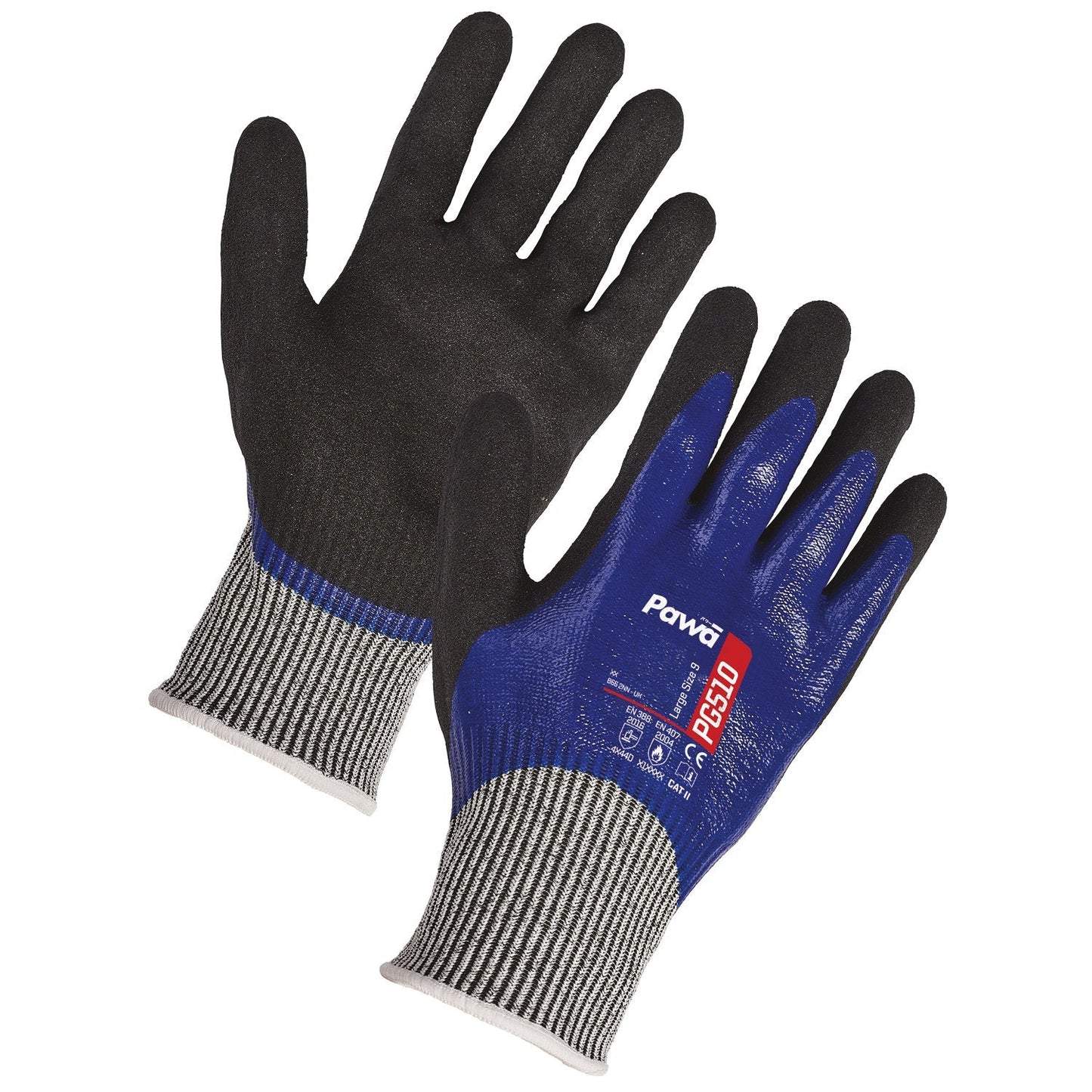 Pawa Gloves 510 Anti-Cut Nitrile Coated Work Gloves for Wet Oily Conditions