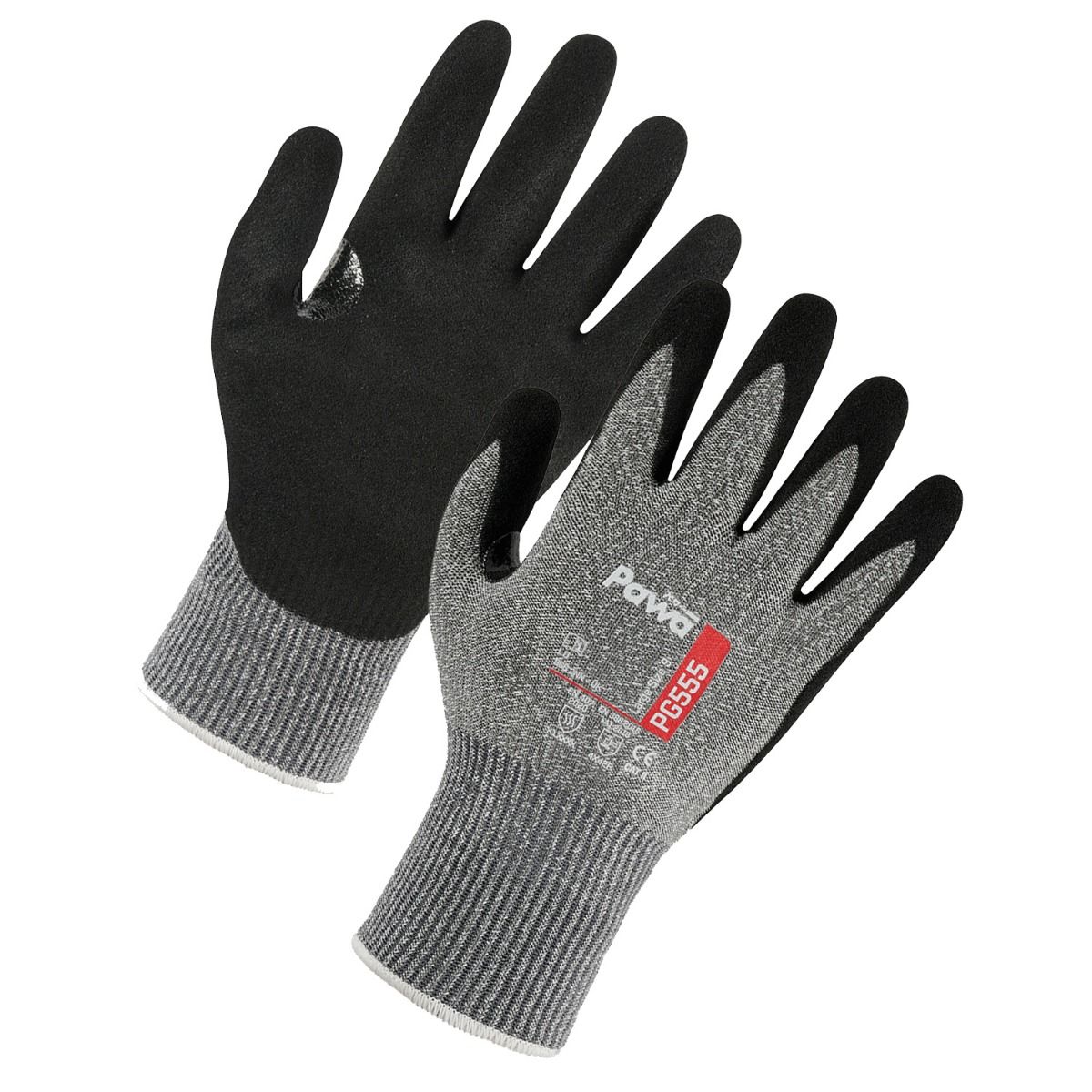 Pawa PG555 Cut-Resistant Gloves Level F Touchscreen Nitrile Palm 12 Pairs