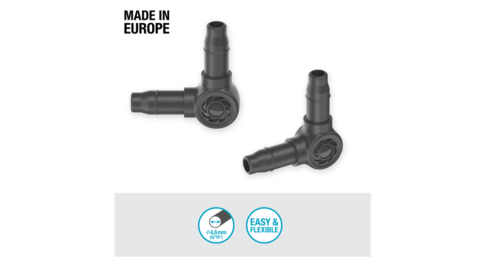 Gardena L-Joint 4.6 mm 3/16" for Micro-Drip Irrigation System-Flexible Connect.