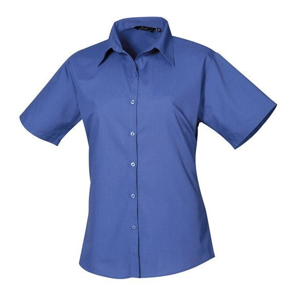 Premier Women's Short Sleeve Poplin Blouse Fitted Soft Collar 30 Colours