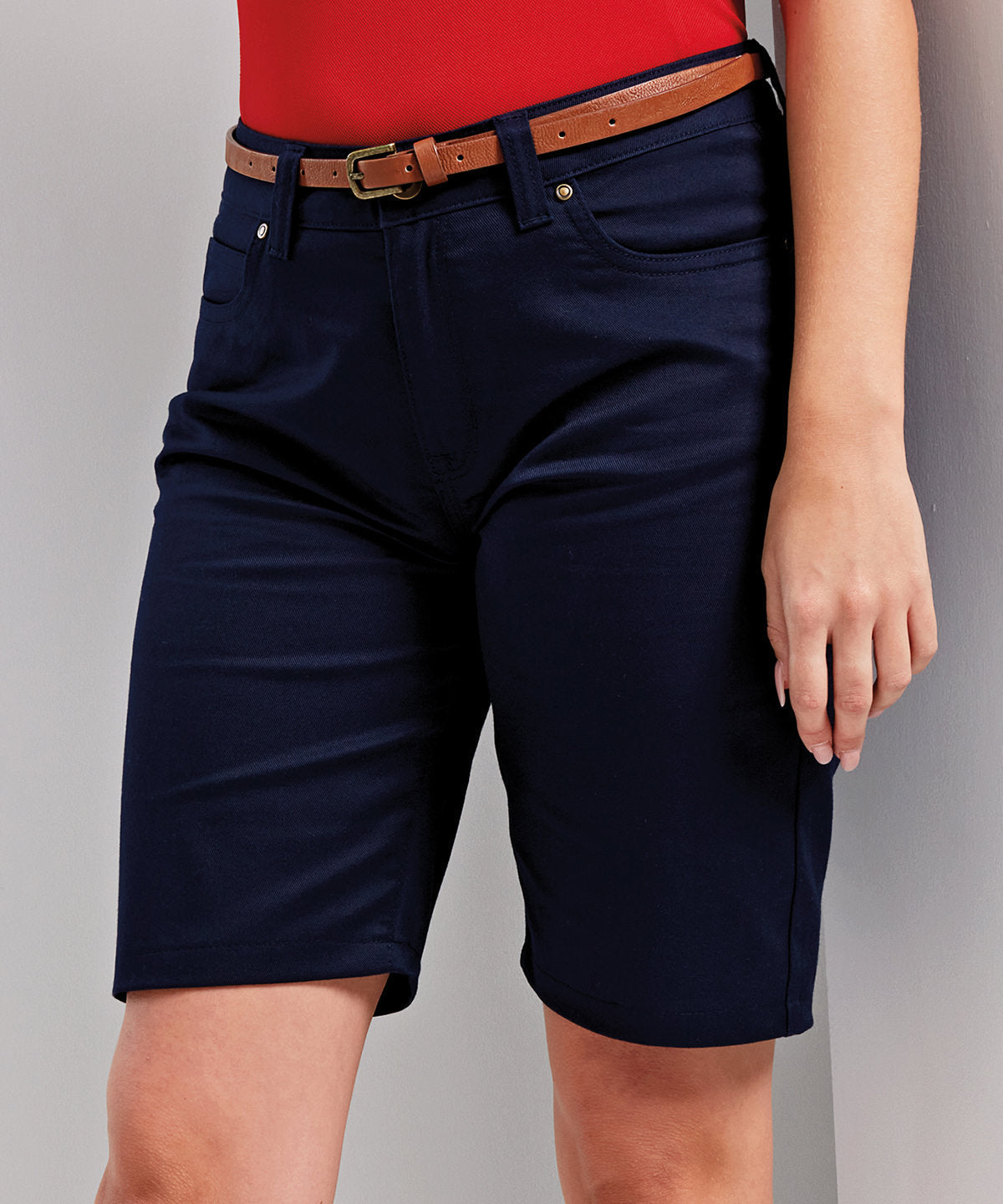 Premier Women's Chino Shorts Stretch Fabric Belt Loops Pockets Casual Wear