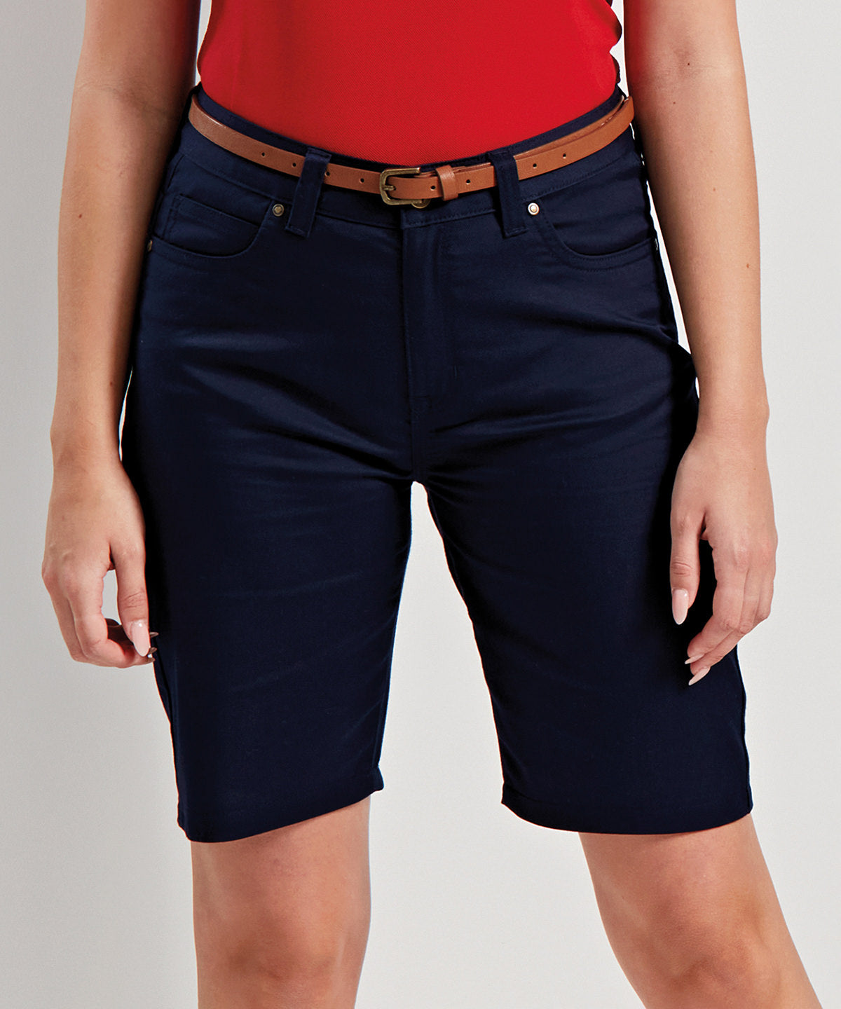 Premier Women's Chino Shorts Stretch Fabric Belt Loops Pockets Casual Wear