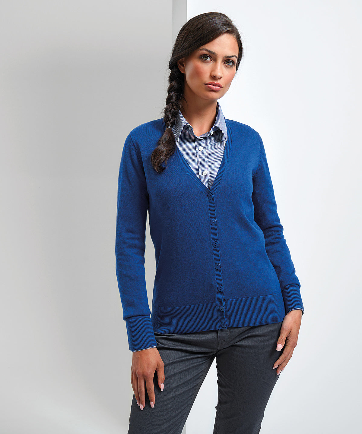 Premier Women's V-Neck Button-Through Knitted Cardigan Long Sleeve Soft Yarn