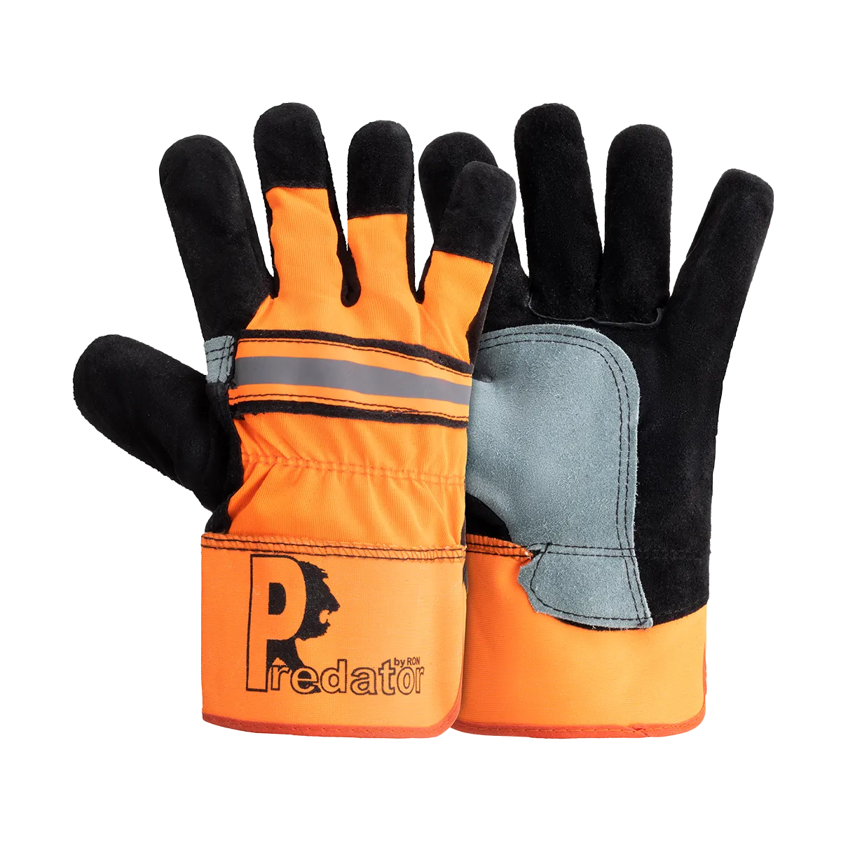 Predator Hi-Vis Rigger Gloves Heavy-Duty Leather Double Palm Rubber Cuff