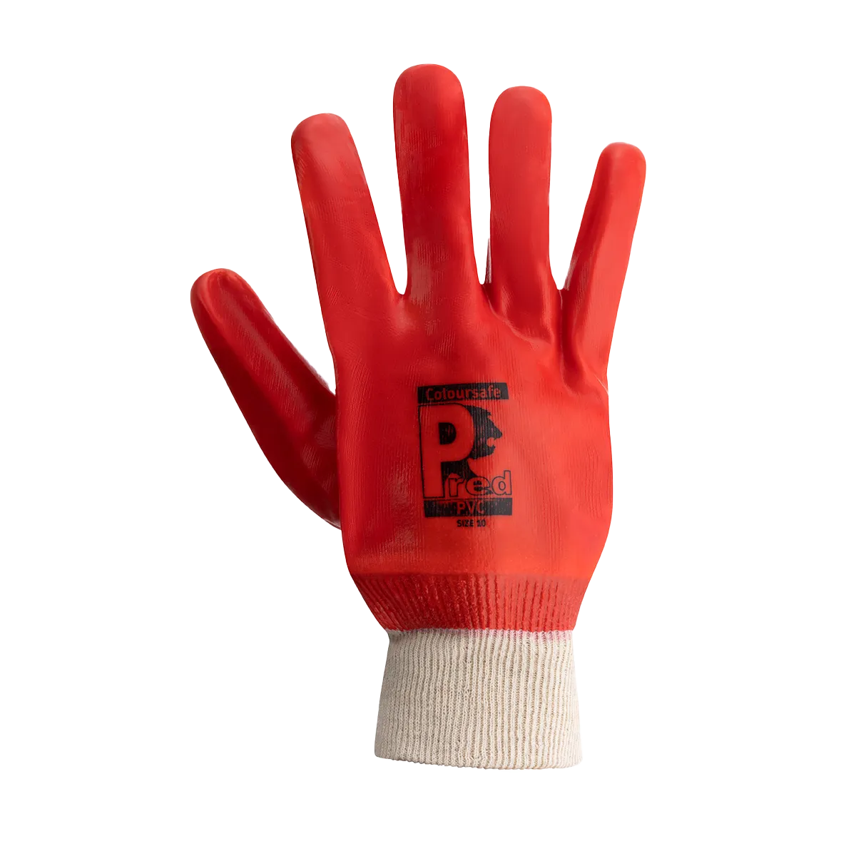 Predator PVC Gloves Size 10 Natural Cotton Liner Knit Wrist EN388 Certified