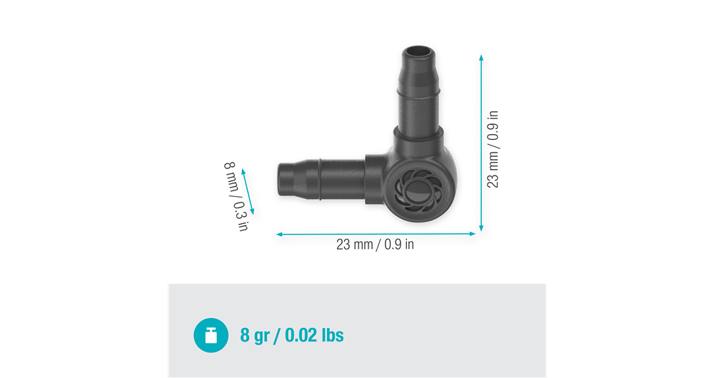 Gardena L-Joint 4.6 mm 3/16" for Micro-Drip Irrigation System-Flexible Connect.