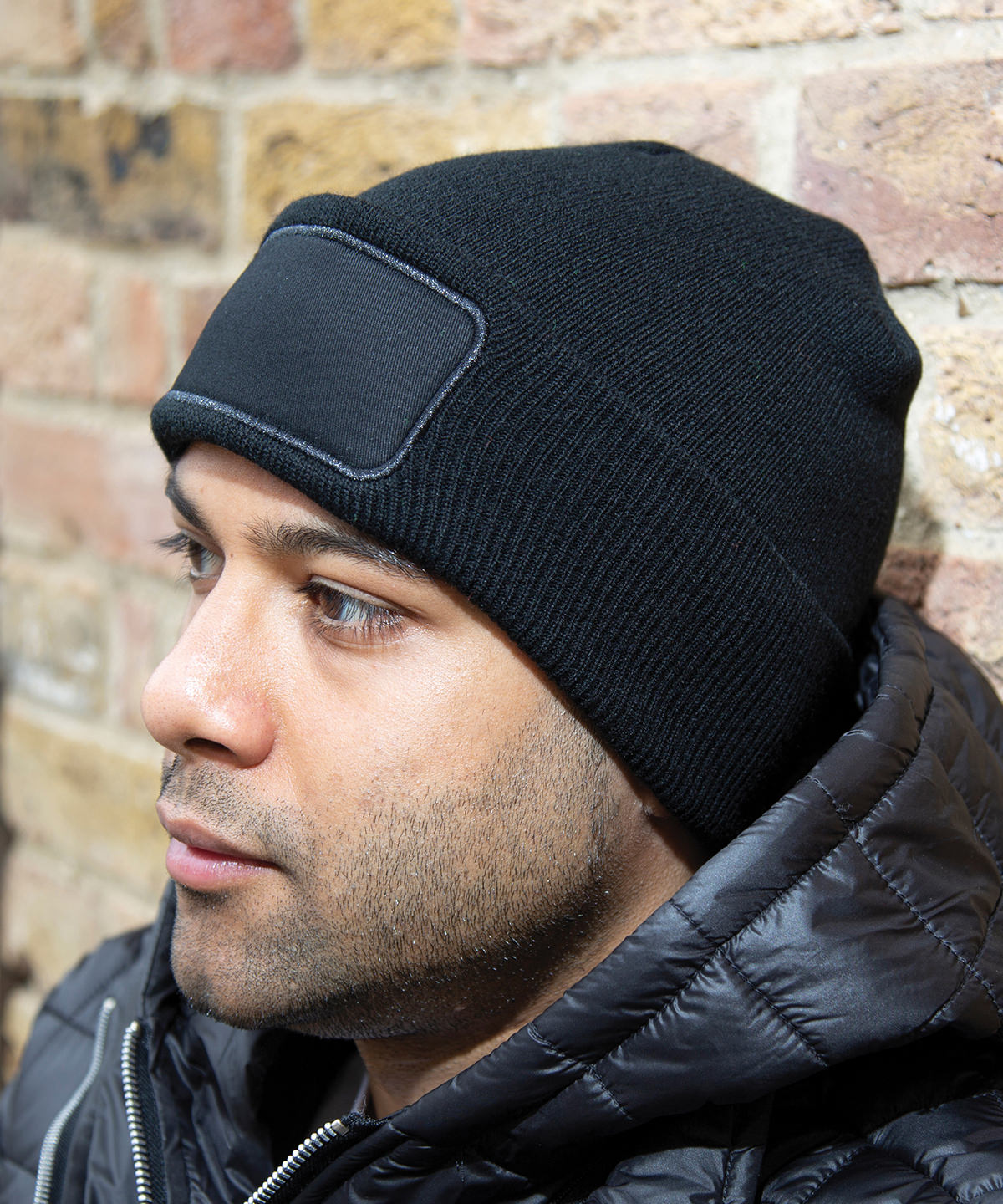 Result Winter Essentials Double-Knit Beanie with Printable Cotton Patch