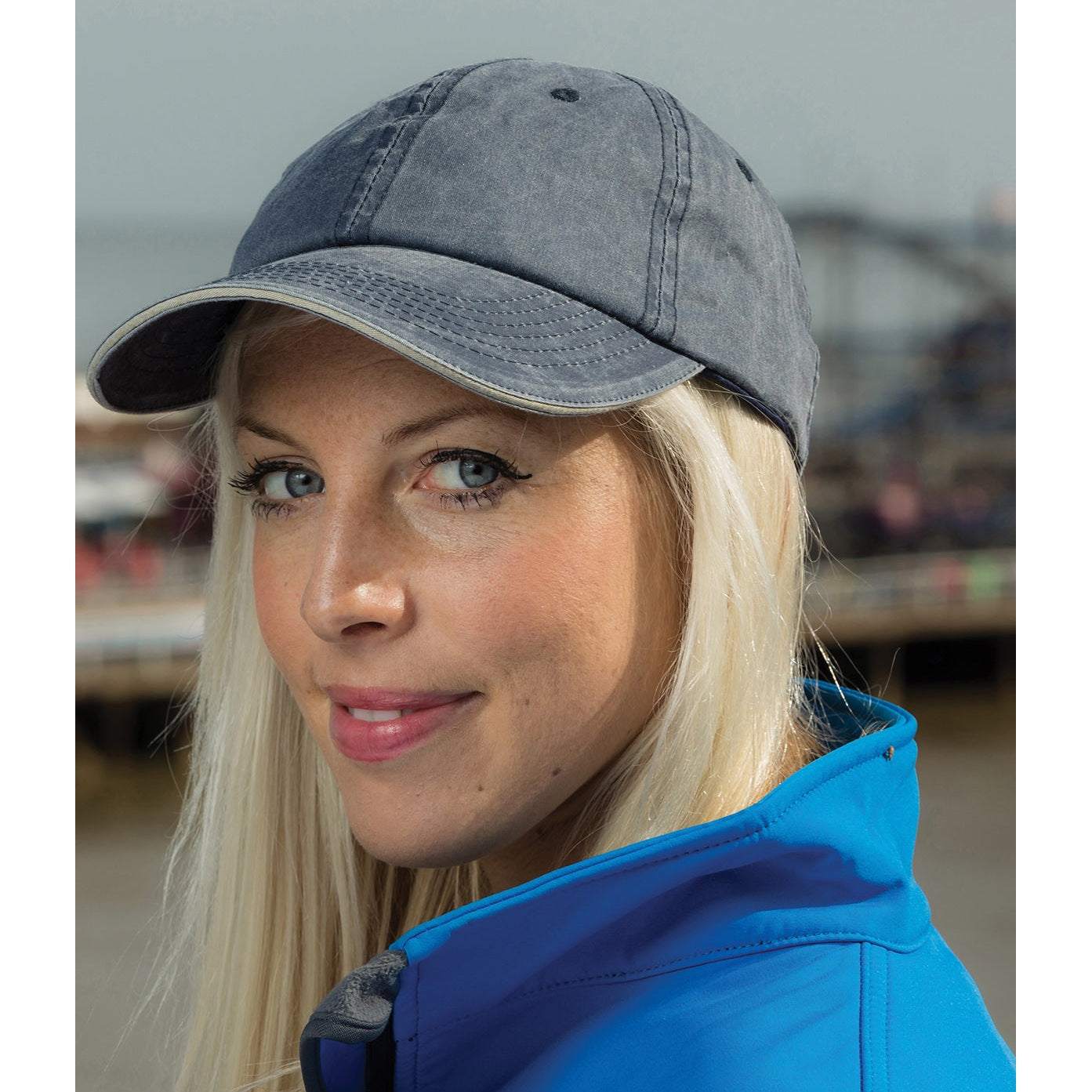 Result Headwear Washed Cotton Cap with Sandwich Peak and Adjustable Buckle
