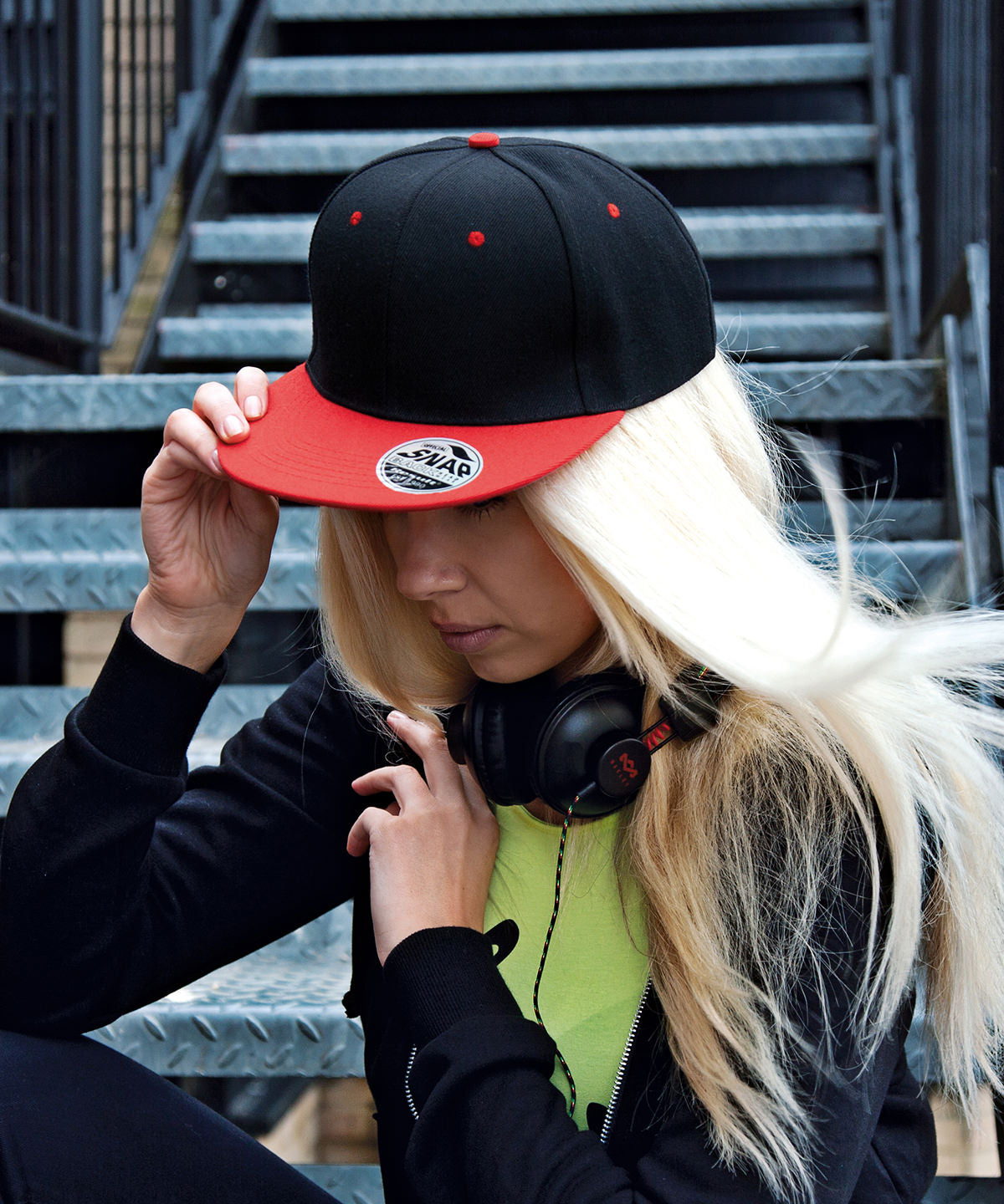 Result Headwear Bronx Flat Peak Snapback Cap Dual Colour Retro Style