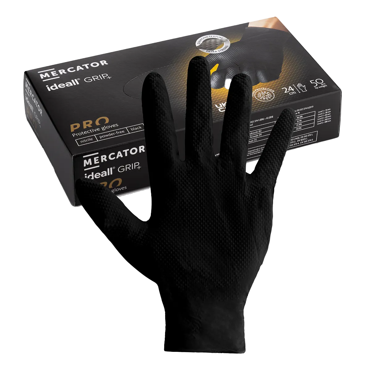 Predator Black Nitrile Grip Gloves 5.2 Mil Powder Free Touch Screen 50 Pack