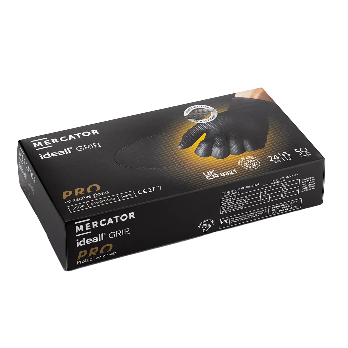 Predator Black Nitrile Grip Gloves 5.2 Mil Powder Free Touch Screen 50 Pack