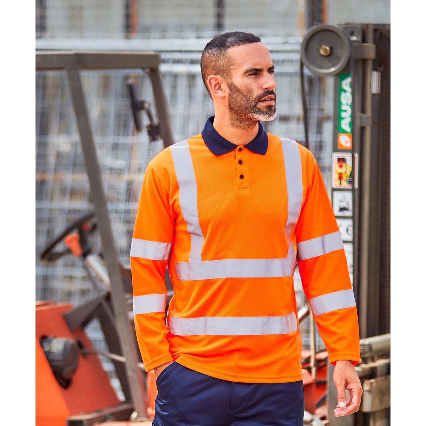 Prortx High Visibility Long Sleeve Polo Shirt Class 3 EN ISO 20471 Safety Wear