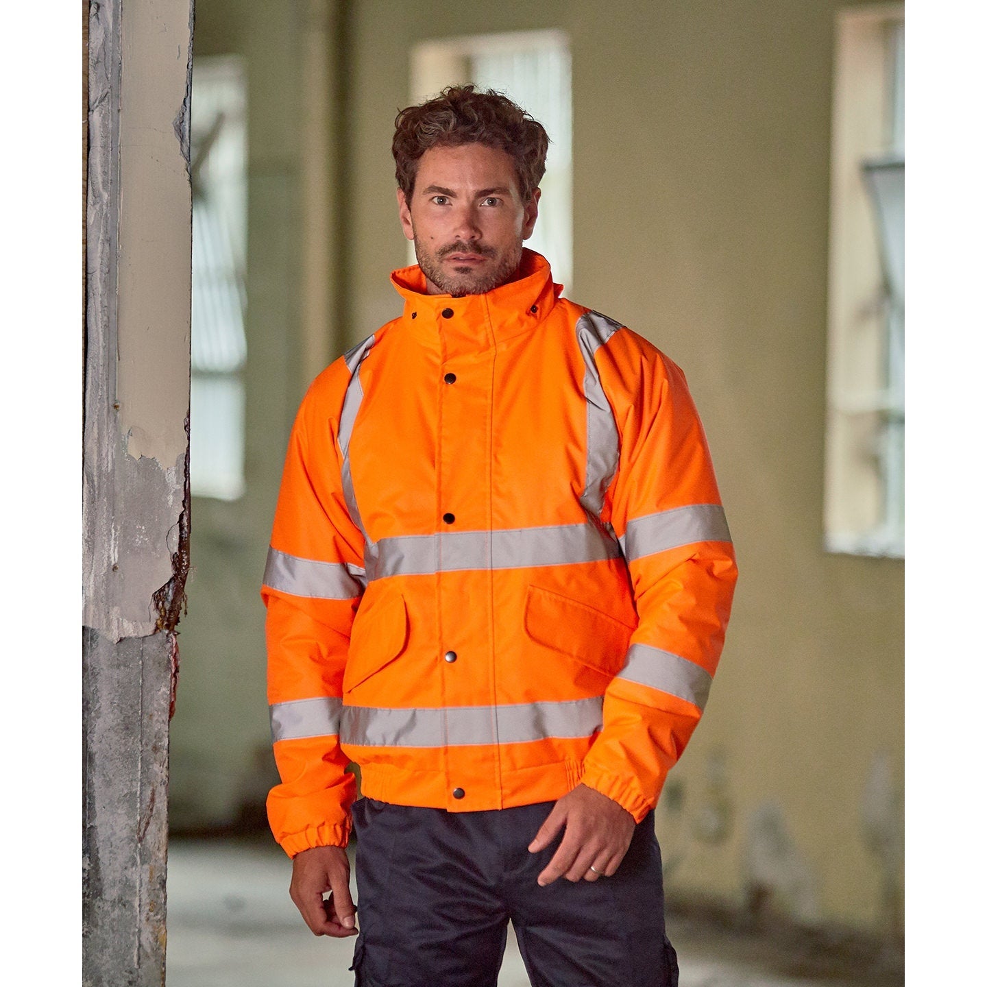 Prortx High Visibility Bomber Jacket Waterproof with Foldaway Hood and Pockets