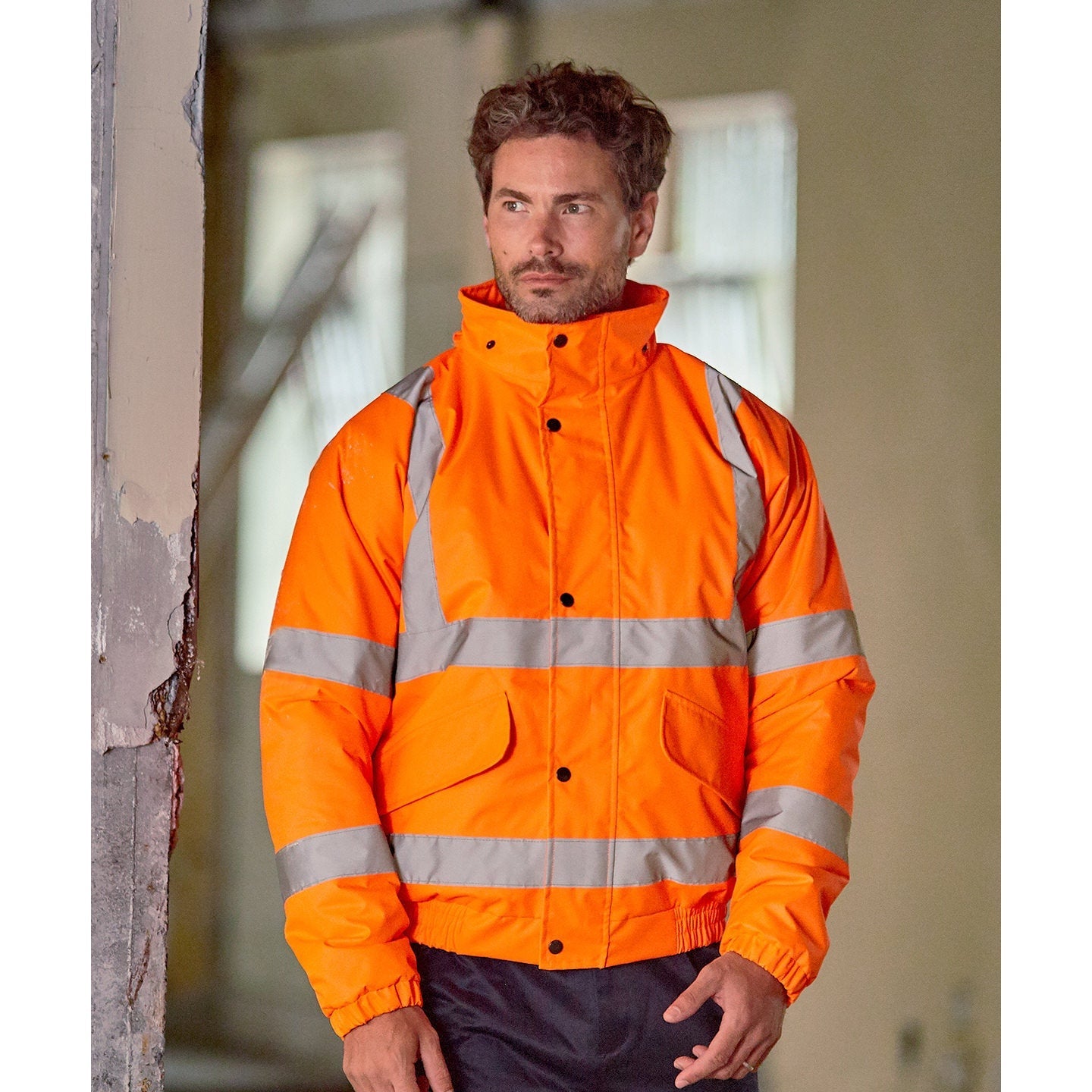 Prortx High Visibility Bomber Jacket Waterproof with Foldaway Hood and Pockets