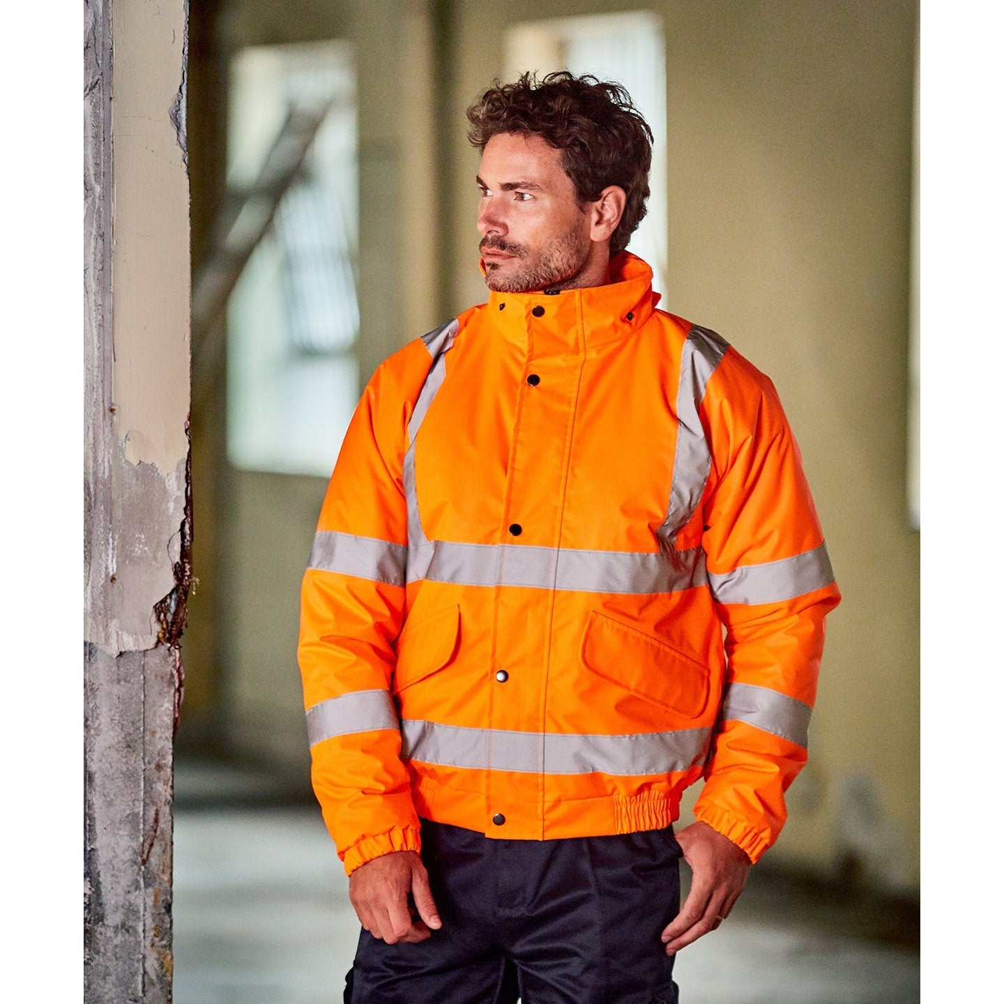 Prortx High Visibility Bomber Jacket Waterproof with Foldaway Hood and Pockets