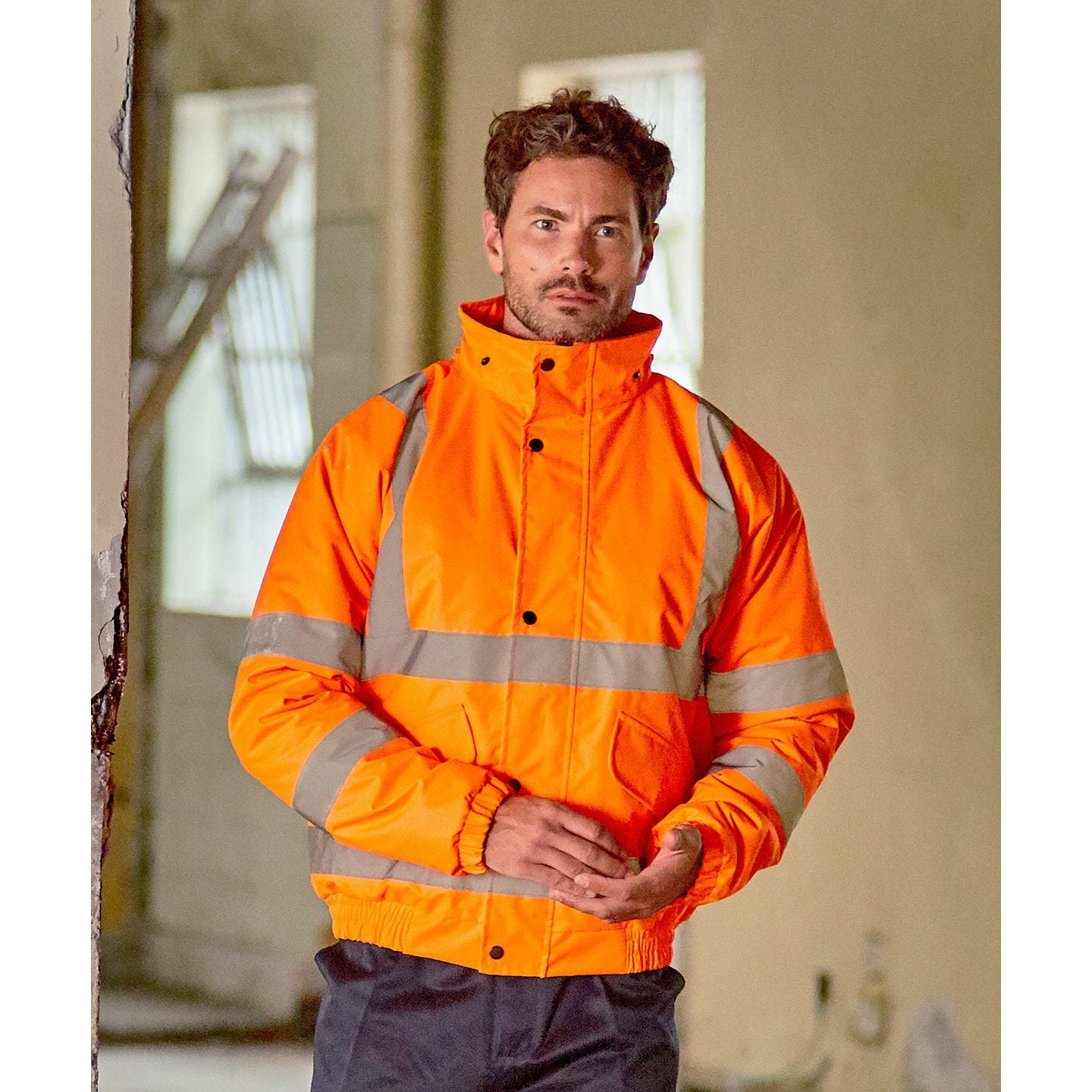 Prortx High Visibility Bomber Jacket Waterproof with Foldaway Hood and Pockets