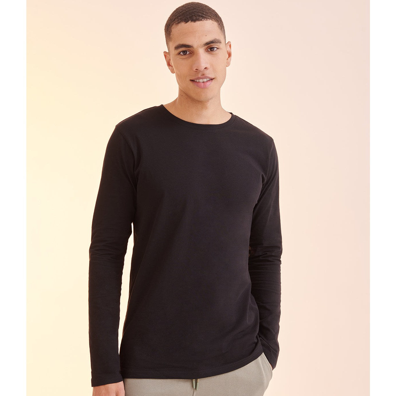 SF Feel Good Long Sleeve Stretch T-Shirt Ribbed Neck Soft Fabric Modern Fit