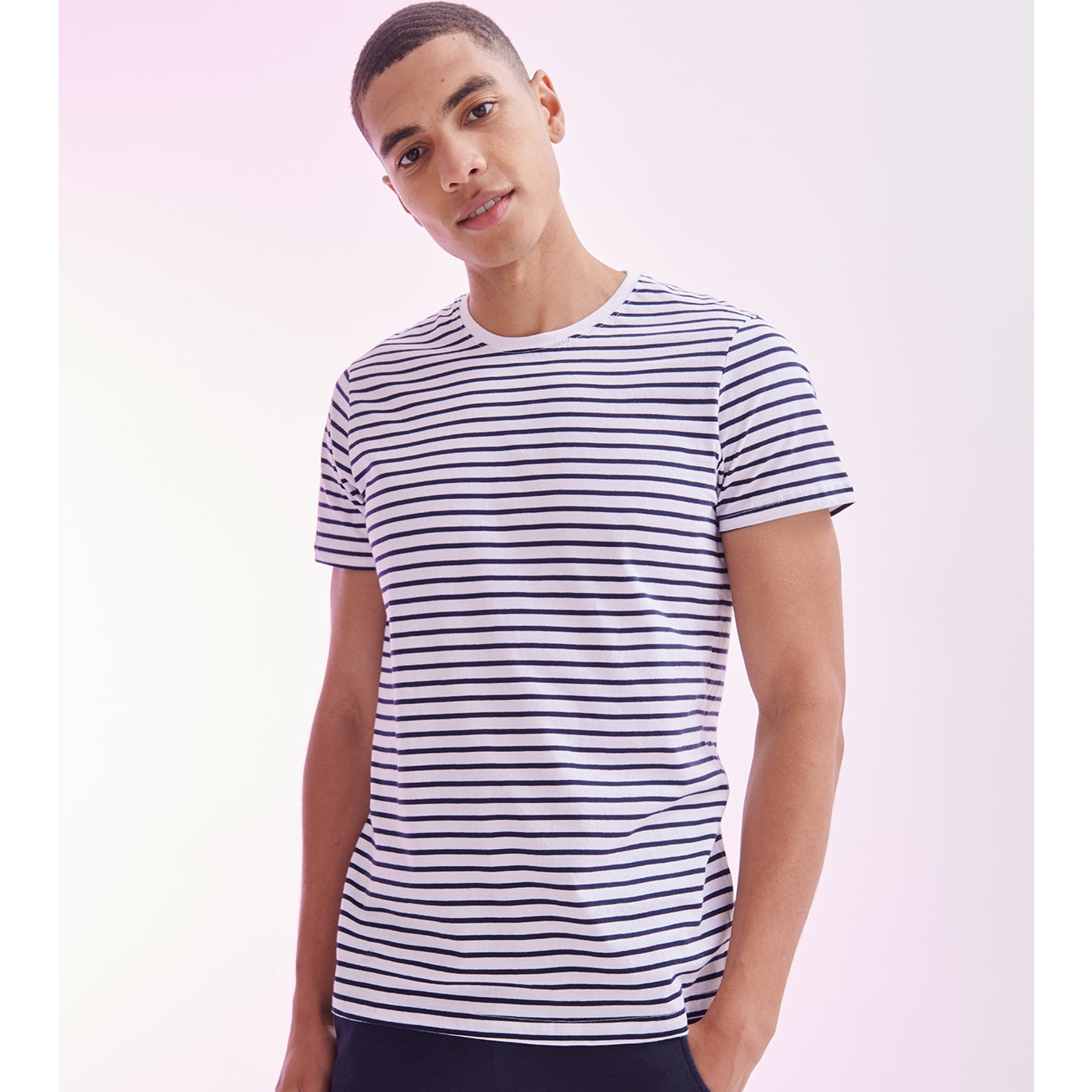 Sf Unisex Striped T-Shirt Soft Cotton Jersey Regular Fit Tear-Out Label