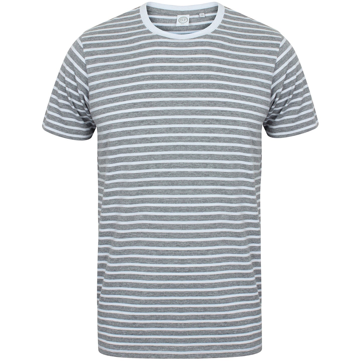 Sf Unisex Striped T-Shirt Soft Cotton Jersey Regular Fit Tear-Out Label