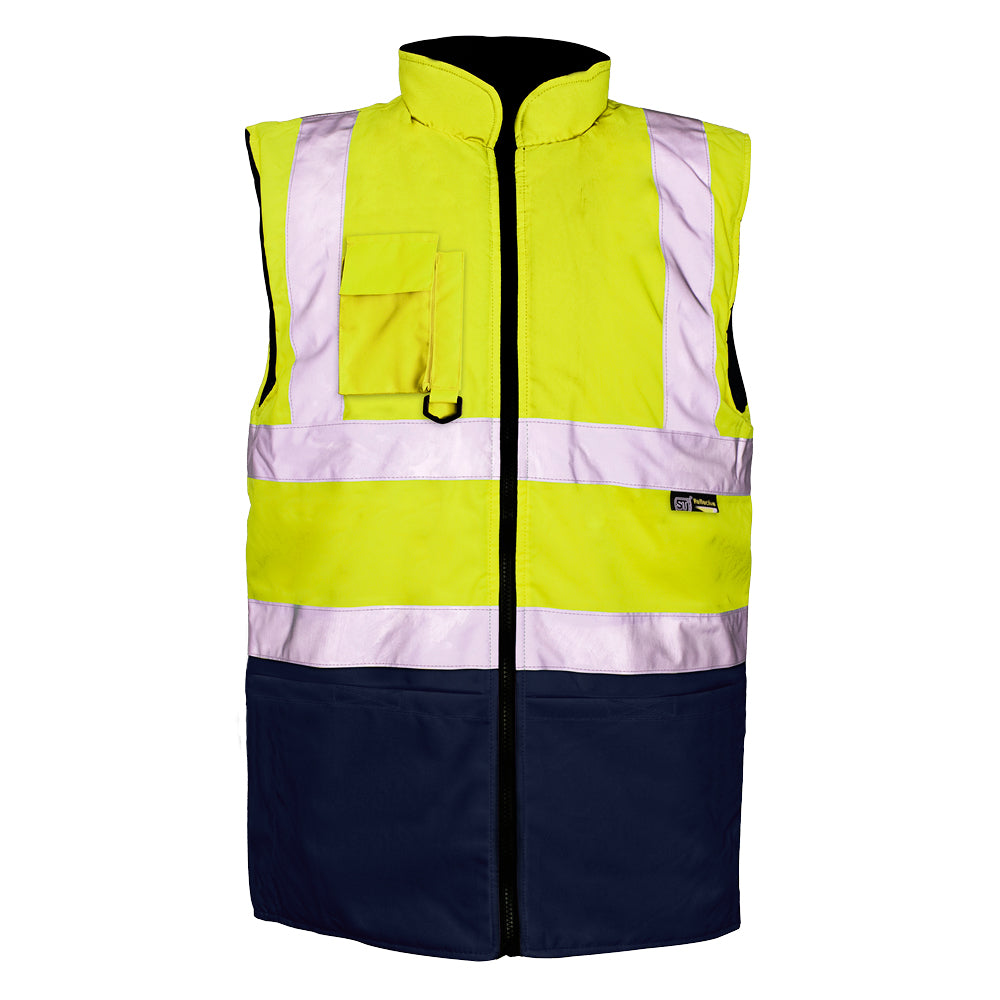 Supertouch Hi Vis Yellow Navy 2 Tone Reversible Fleece Lined Bodywarmer