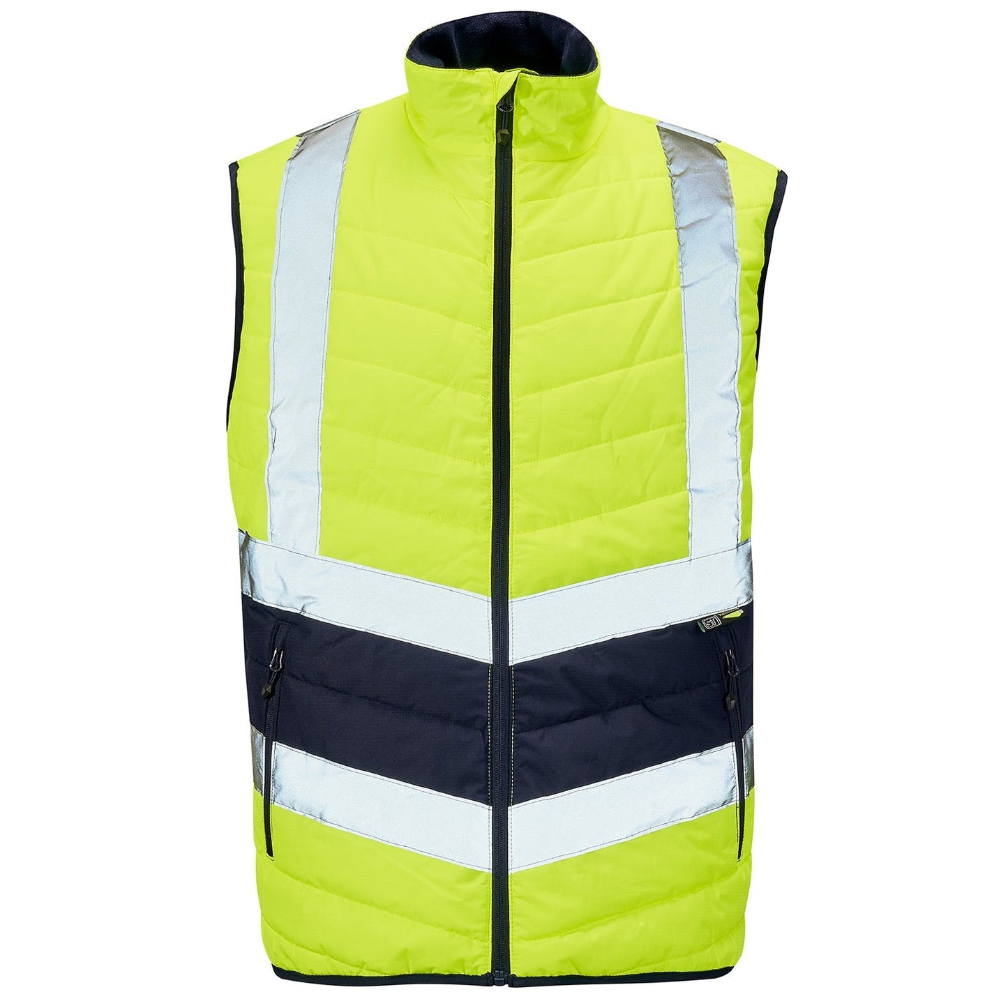 Supertouch Hi Vis Yellow Puffer Bodywarmer Lightweight Quilted with Pockets