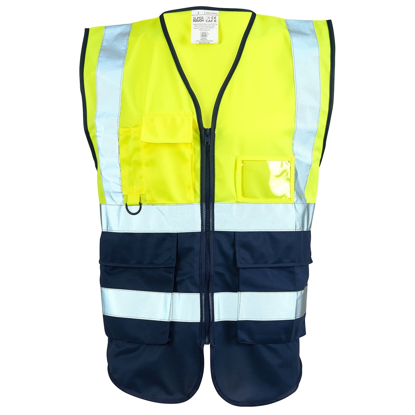 Supertouch Hi Vis Yellow Executive Vest with Reflective Stripes & Pockets
