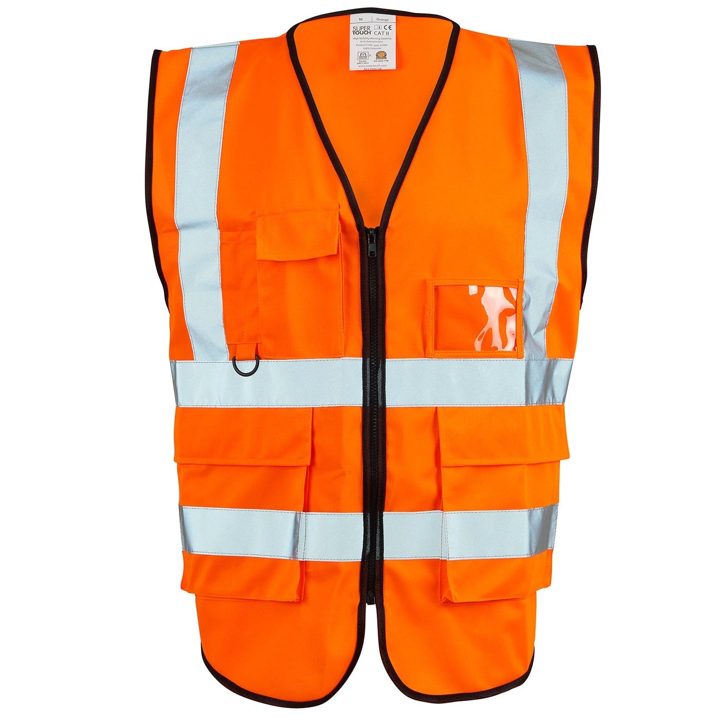 Supertouch Hi Vis Orange Executive Vest with Reflective Strips & Pockets