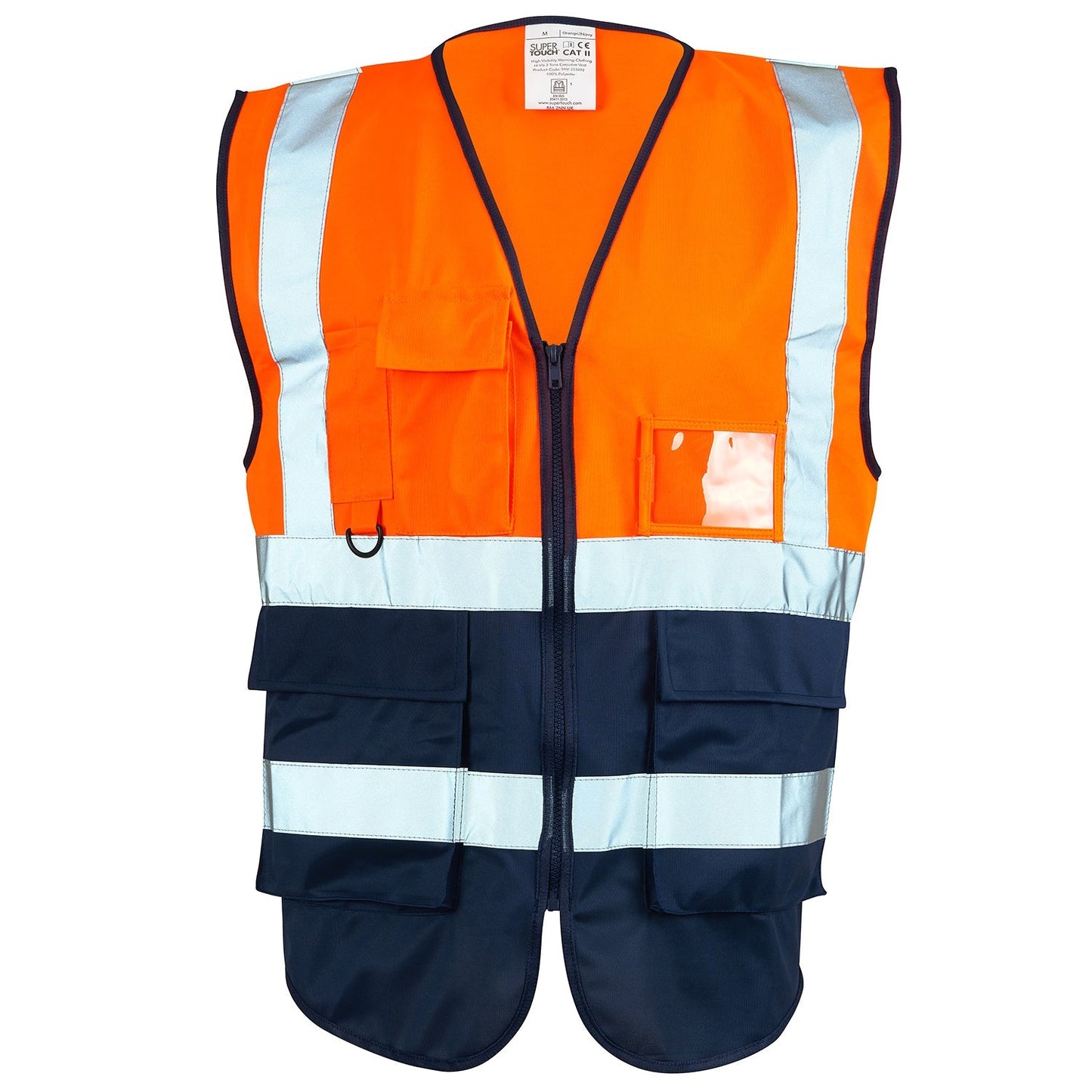 Supertouch Hi Vis Orange Executive Vest with Reflective Strips and Pockets