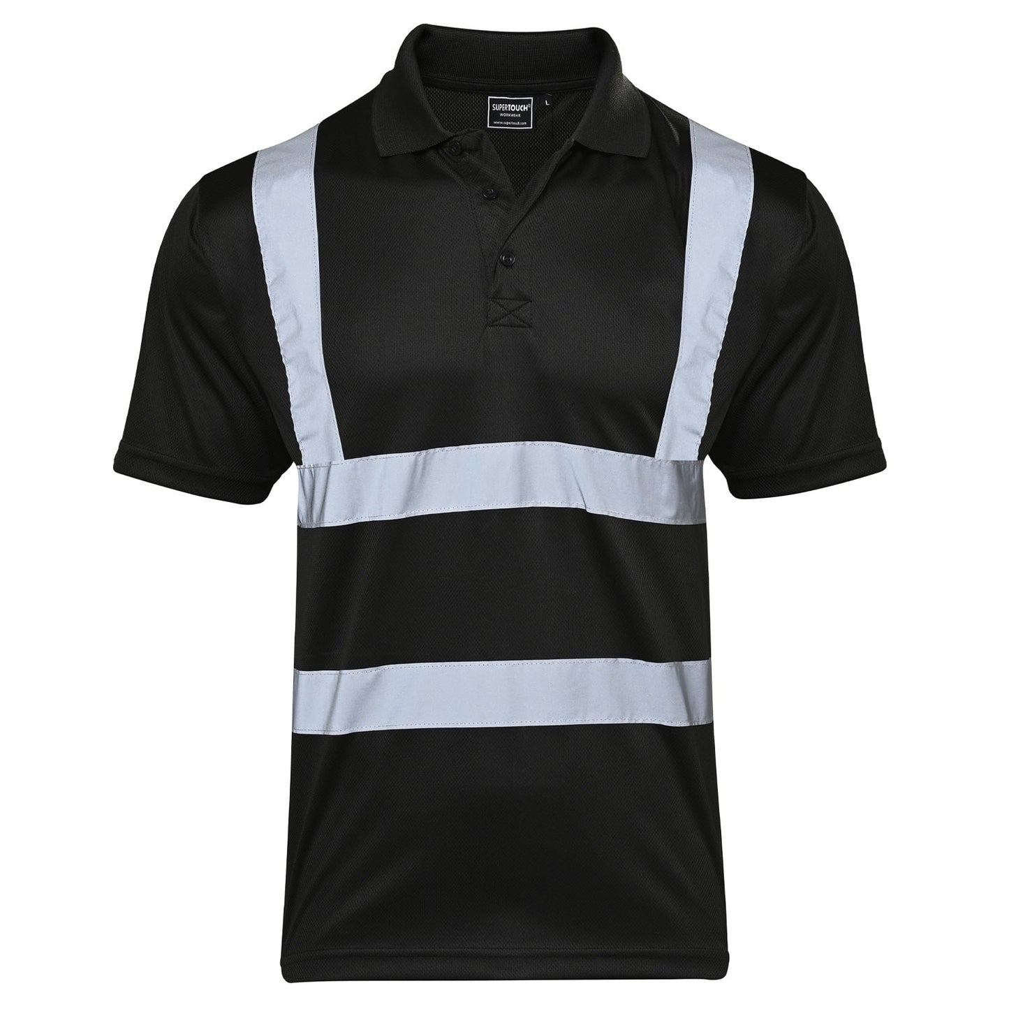 Supertouch Hi Vis Black Bird Eye Polo Shirt UPF 40+ Reflective Tape Size S-XXL