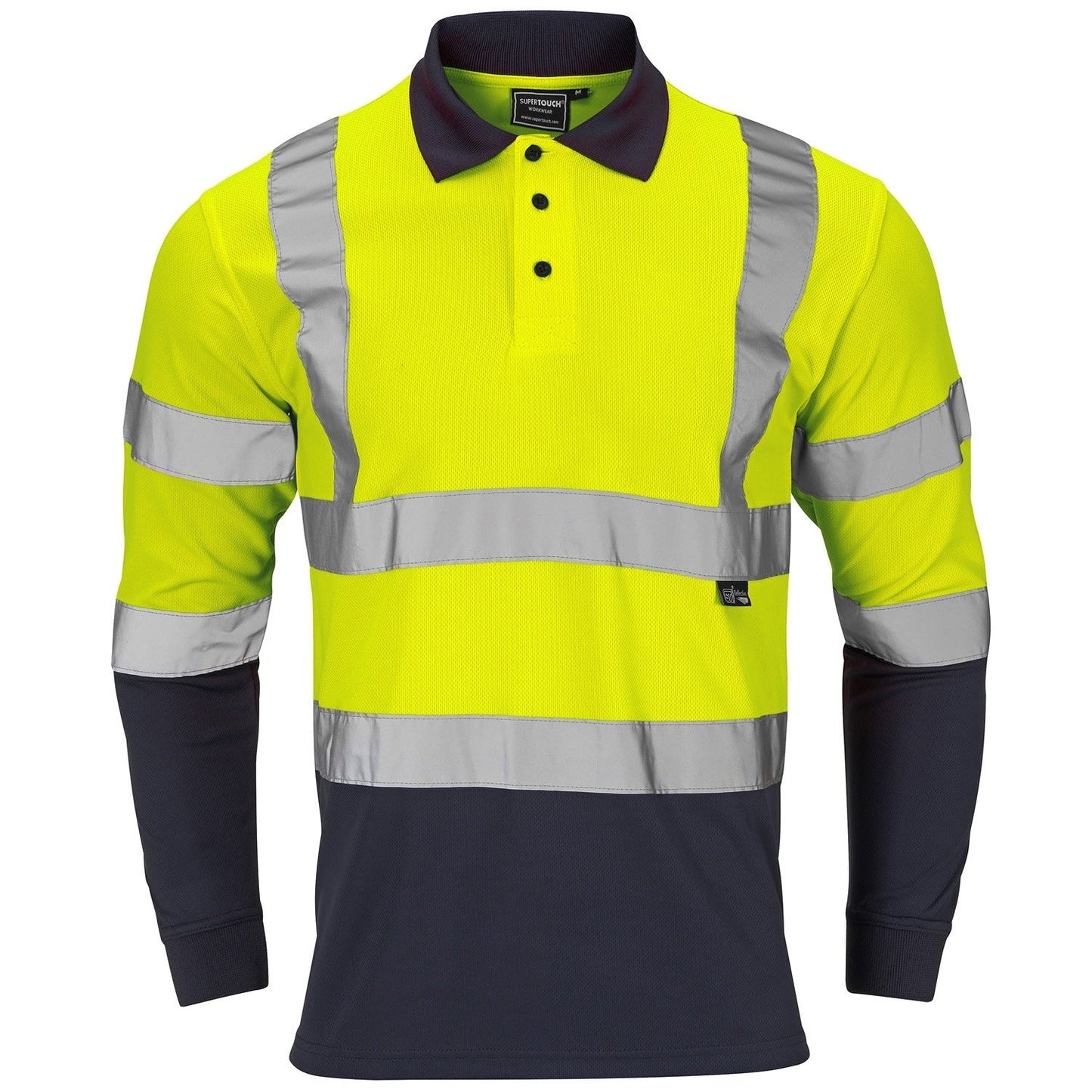 Supertouch Hi-Vis 2 Tone Yellow Long Sleeve Polo Shirt UPF 40+ Breathable