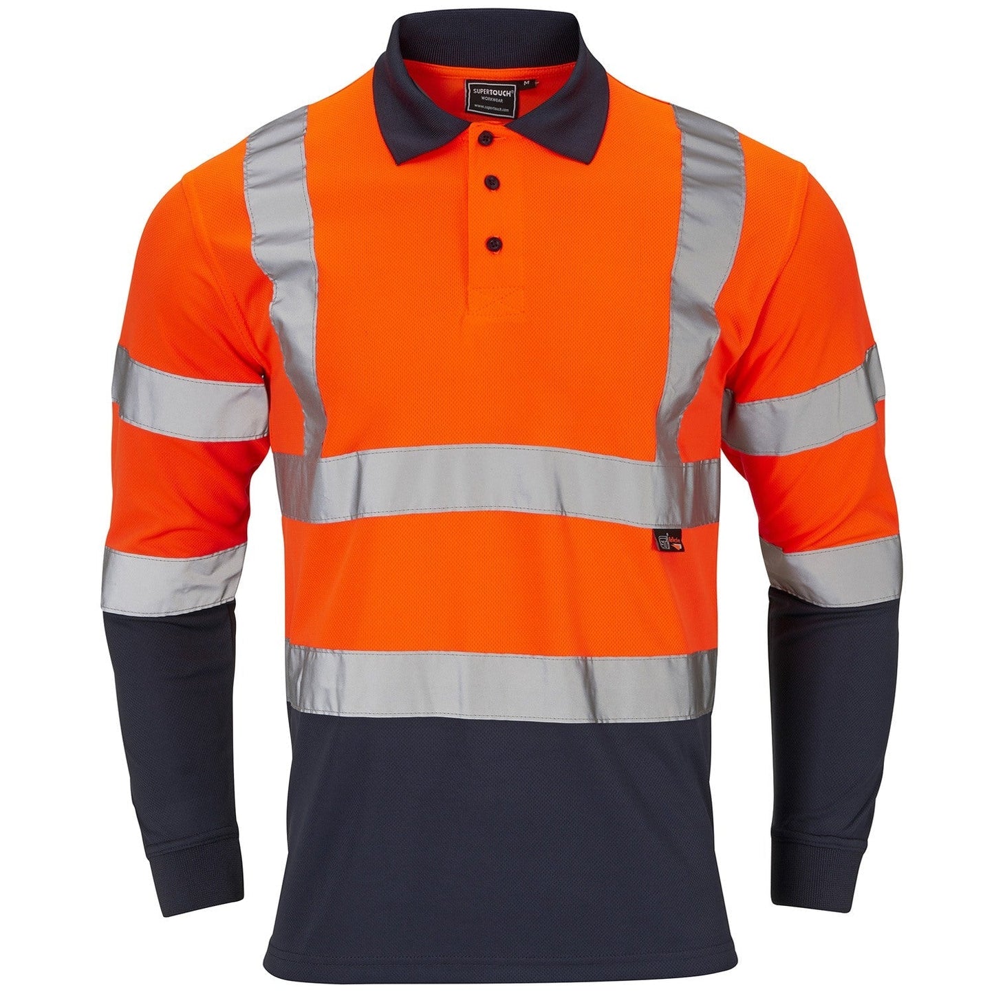 Supertouch Hi-Vis 2 Tone Orange Long Sleeve Polo Shirt UPF 40+ Breathable