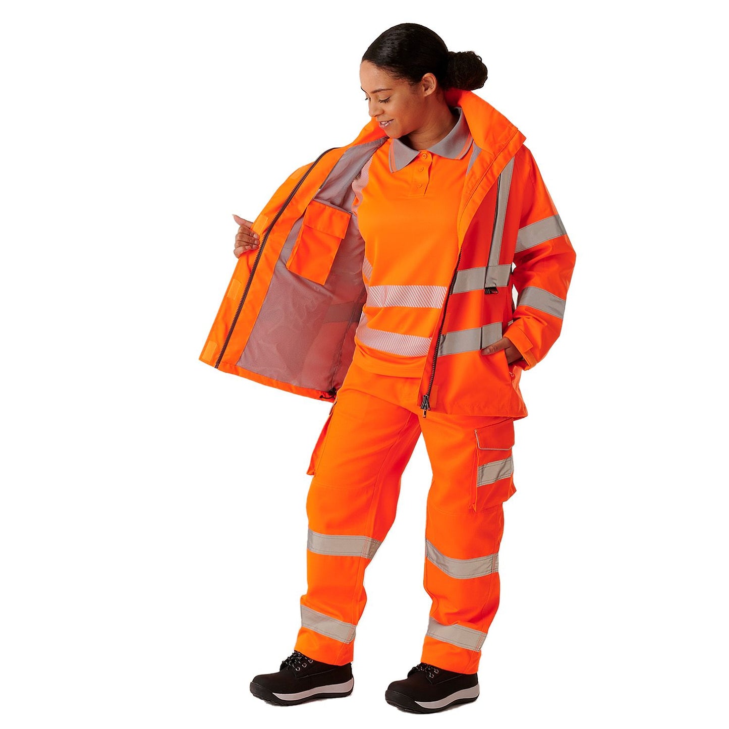 Supertouch Ladies Hi Vis Orange Sophia Lightweight Jacket with Reflective Tape