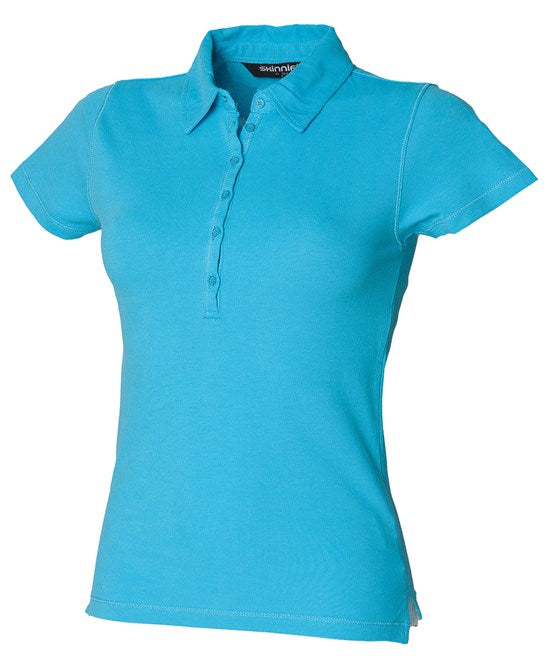 Sf Women's Slim Fit Short Sleeve Stretch Polo Top with Side Vents