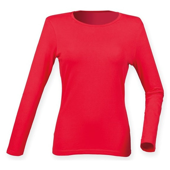 SF Women's Feel Good Long Sleeve Stretch T-Shirt Ribbed Neck Modern Fit