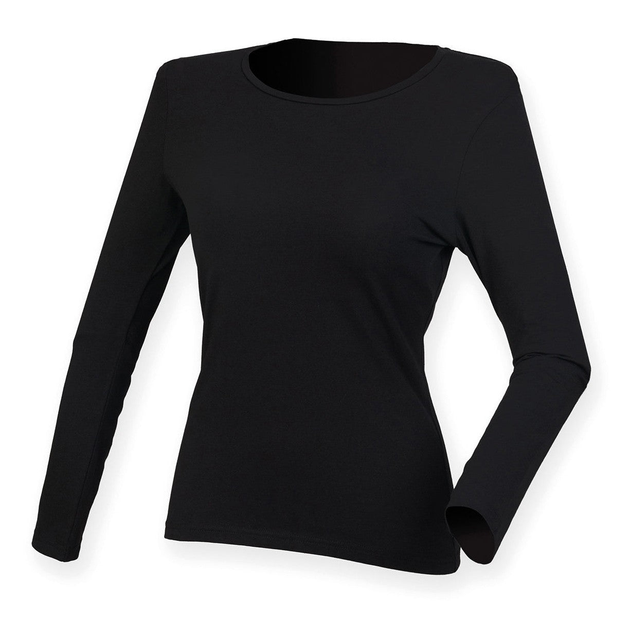 SF Women's Feel Good Long Sleeve Stretch T-Shirt Ribbed Neck Modern Fit