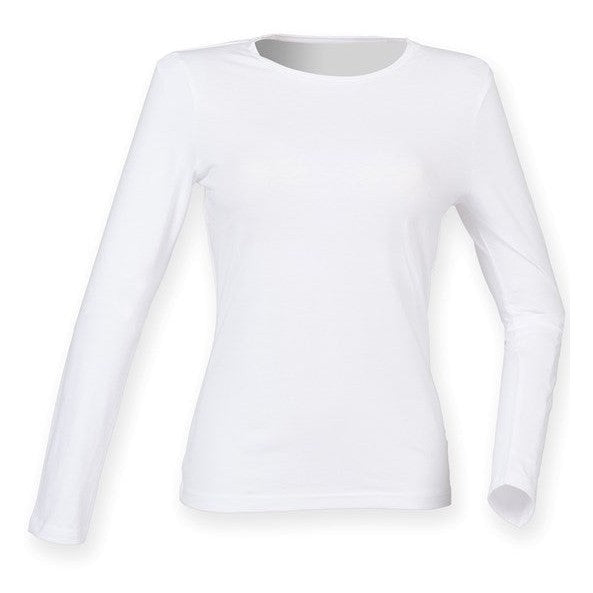SF Women's Feel Good Long Sleeve Stretch T-Shirt Ribbed Neck Modern Fit