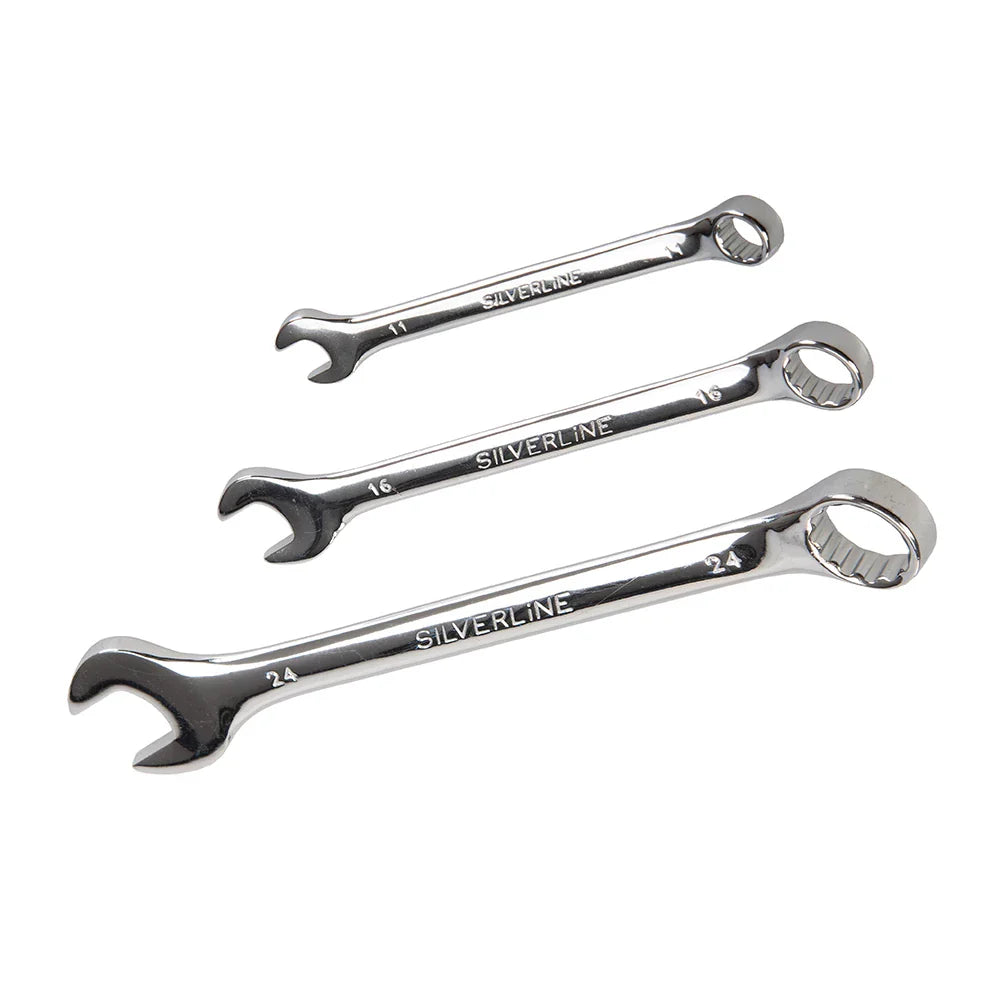 Silverline 14 Piece Combination Spanner Set Chrome Vanadium with Storage Roll