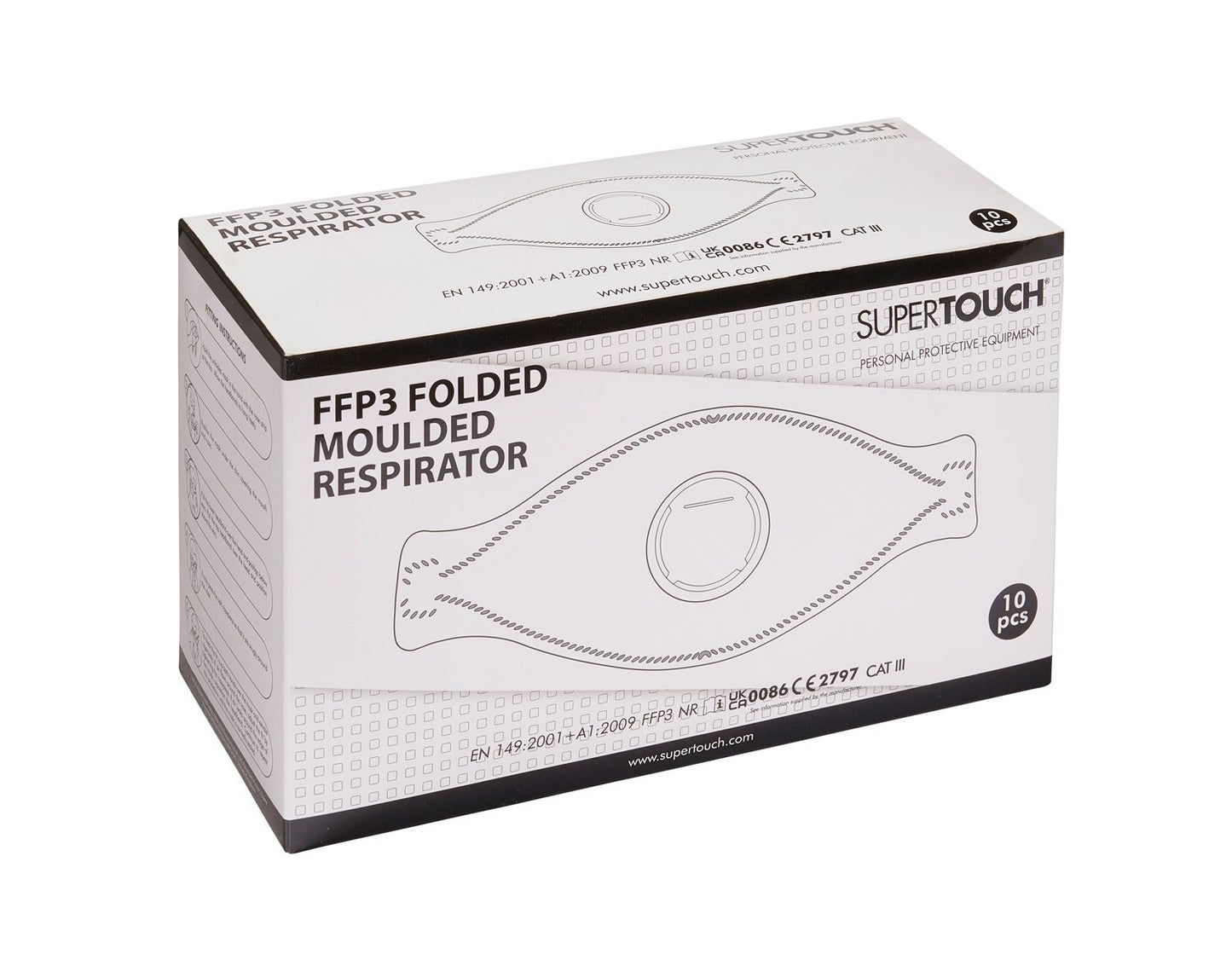 Supertouch FFP3 Tri-Folded Respirator Mask Valved Adjustable Nose Bridge 10 Pack