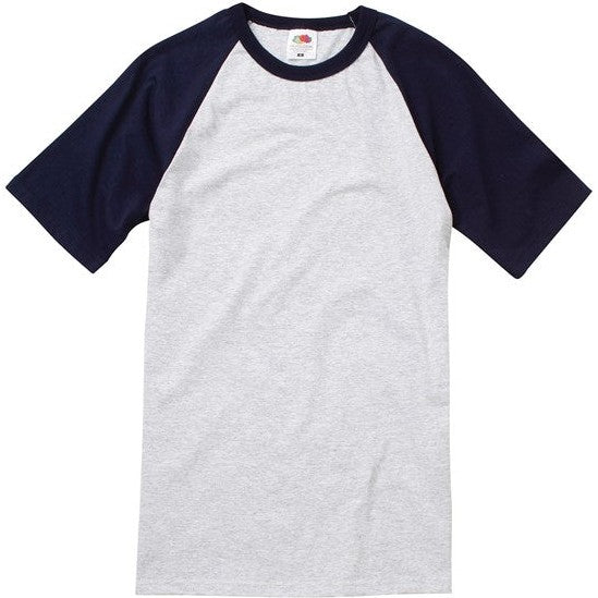 Fruit Of The Loom Short Sleeve Baseball T Shirt Contrast Raglan 100% Cotton