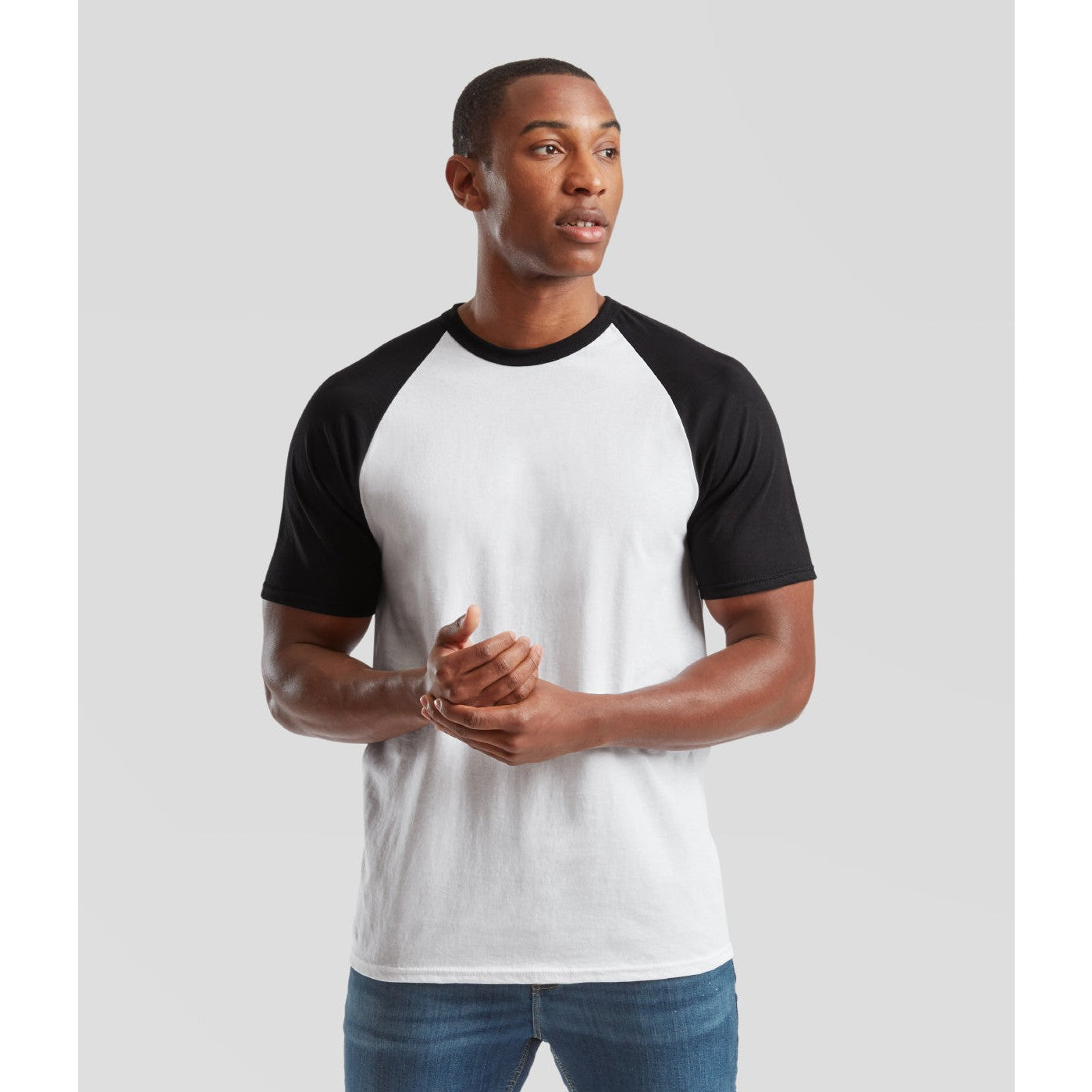 Fruit Of The Loom Short Sleeve Baseball T Shirt Contrast Raglan 100% Cotton