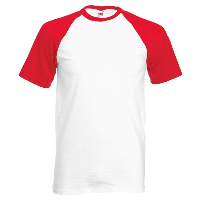 Fruit Of The Loom Short Sleeve Baseball T Shirt Contrast Raglan 100% Cotton