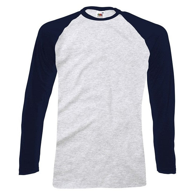 Fruit Of The Loom Long Sleeve Baseball T Shirt Contrast Raglan 100% Cotton