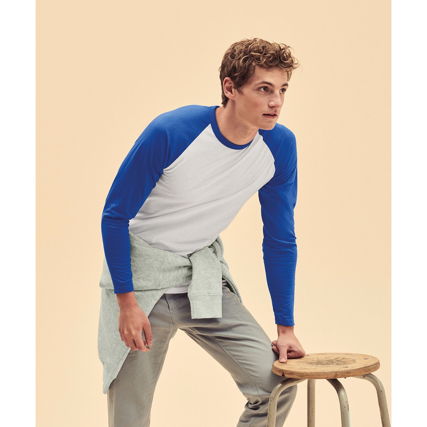 Fruit Of The Loom Long Sleeve Baseball T Shirt Contrast Raglan 100% Cotton
