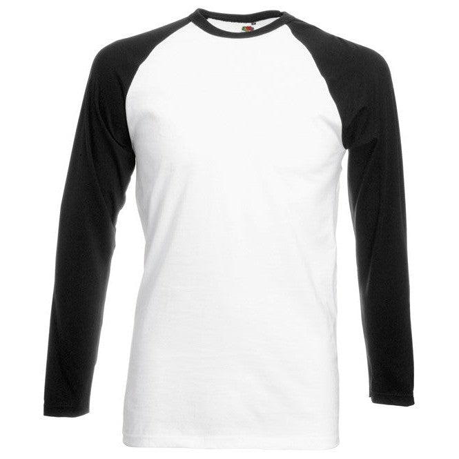 Fruit Of The Loom Long Sleeve Baseball T Shirt Contrast Raglan 100% Cotton