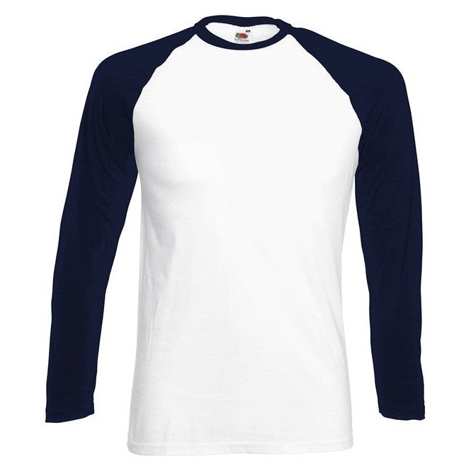 Fruit Of The Loom Long Sleeve Baseball T Shirt Contrast Raglan 100% Cotton