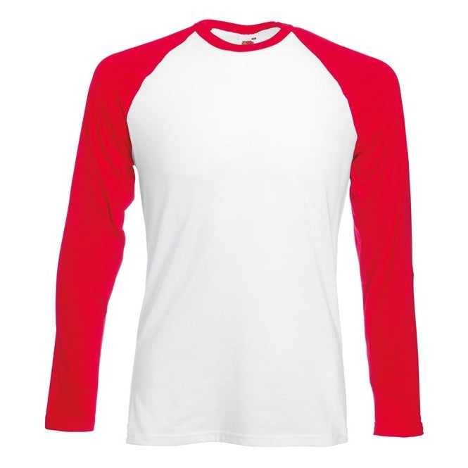 Fruit Of The Loom Long Sleeve Baseball T Shirt Contrast Raglan 100% Cotton
